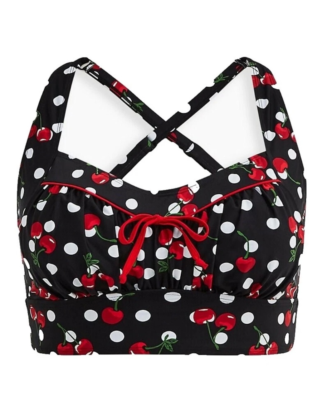 torrid retro chick size 0 10 m/l Black Bikini Top Red Cherry Print swim bathing